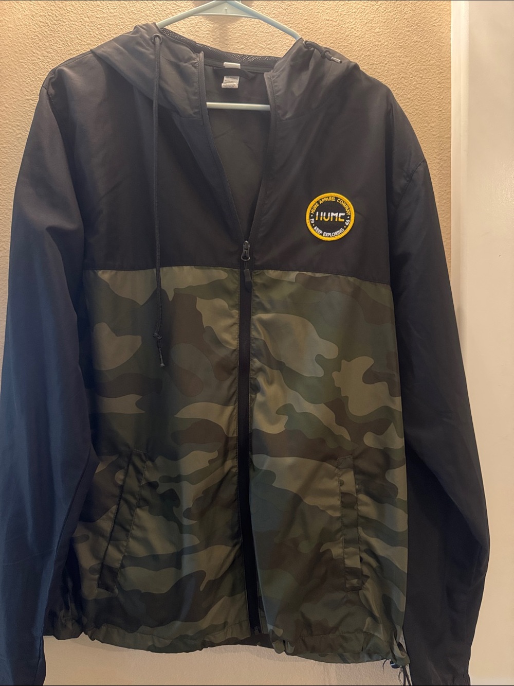 Black & Green Camo Hooded Windbreaker